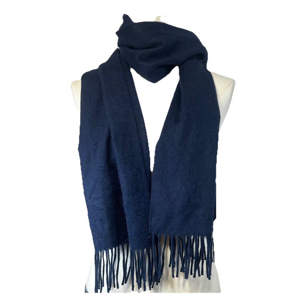 Hickey Freeman Dark Navy Blue 100% Cashmere Neck Scarf Tassel Wrap